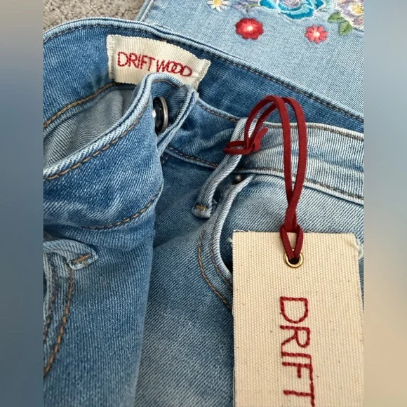 DRIFTWOOD Light Blue Floral Embroidered Jeans - Picture 6 of 7